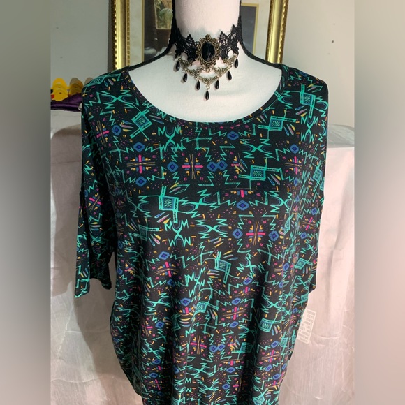 Lularoe Irma Black Graffiti Print Top - Picture 2 of 9